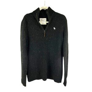 Abercrombie & Fitch Mens Half-Zip Sweater M Wool Blend Black Ribbed Pullover